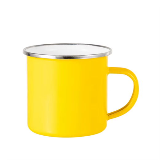 Taza Enamel Amarilla 12oz para Sublimación – Colores Rojo, Verde, Amarillo, Naranja y Azul