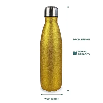 Doceperu Botella lechera doble pared glitter dorado · 500ml