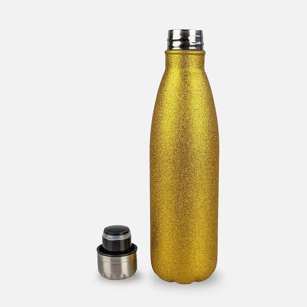 Doceperu Botella lechera doble pared glitter dorado · 500ml