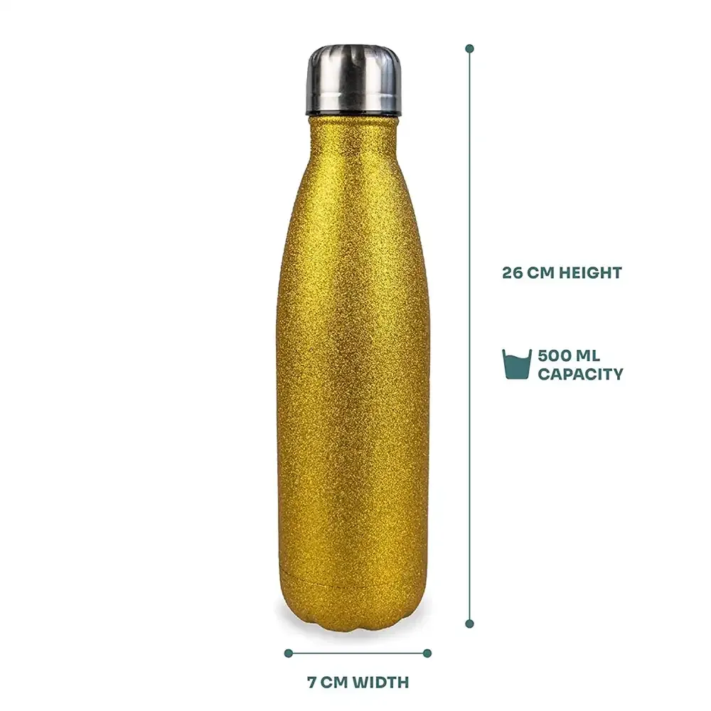 Doceperu Botella lechera doble pared glitter dorado · 500ml
