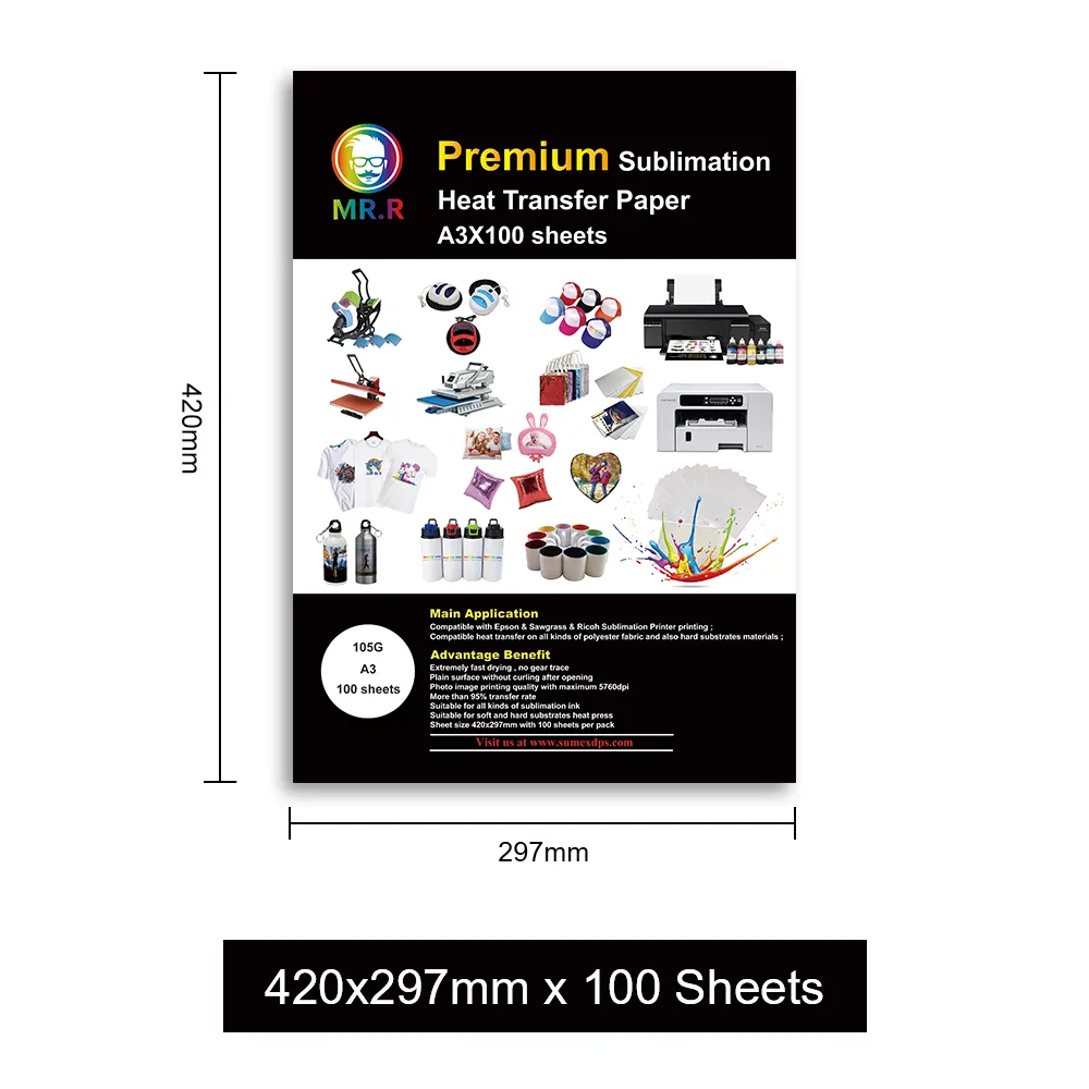 Papel de sublimación A3 105 g · 100 hojas