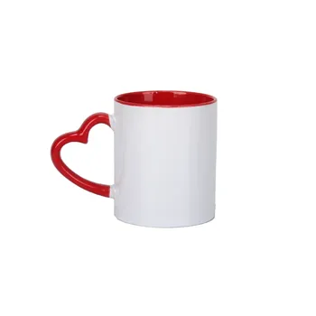 Doceperu Taza sublimable con asa corazón y color interno rojo · 11oz