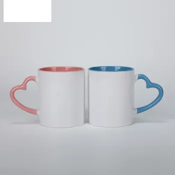 Doceperu Taza sublimable con asa corazón y color interno rosado · 11oz
