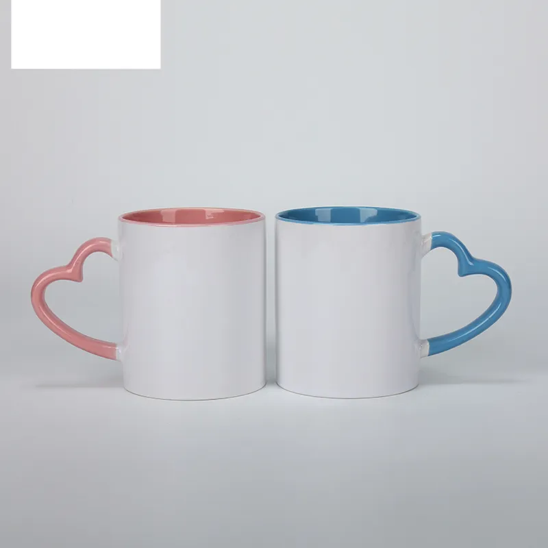 Doceperu Taza sublimable con asa corazón y color interno rosado · 11oz